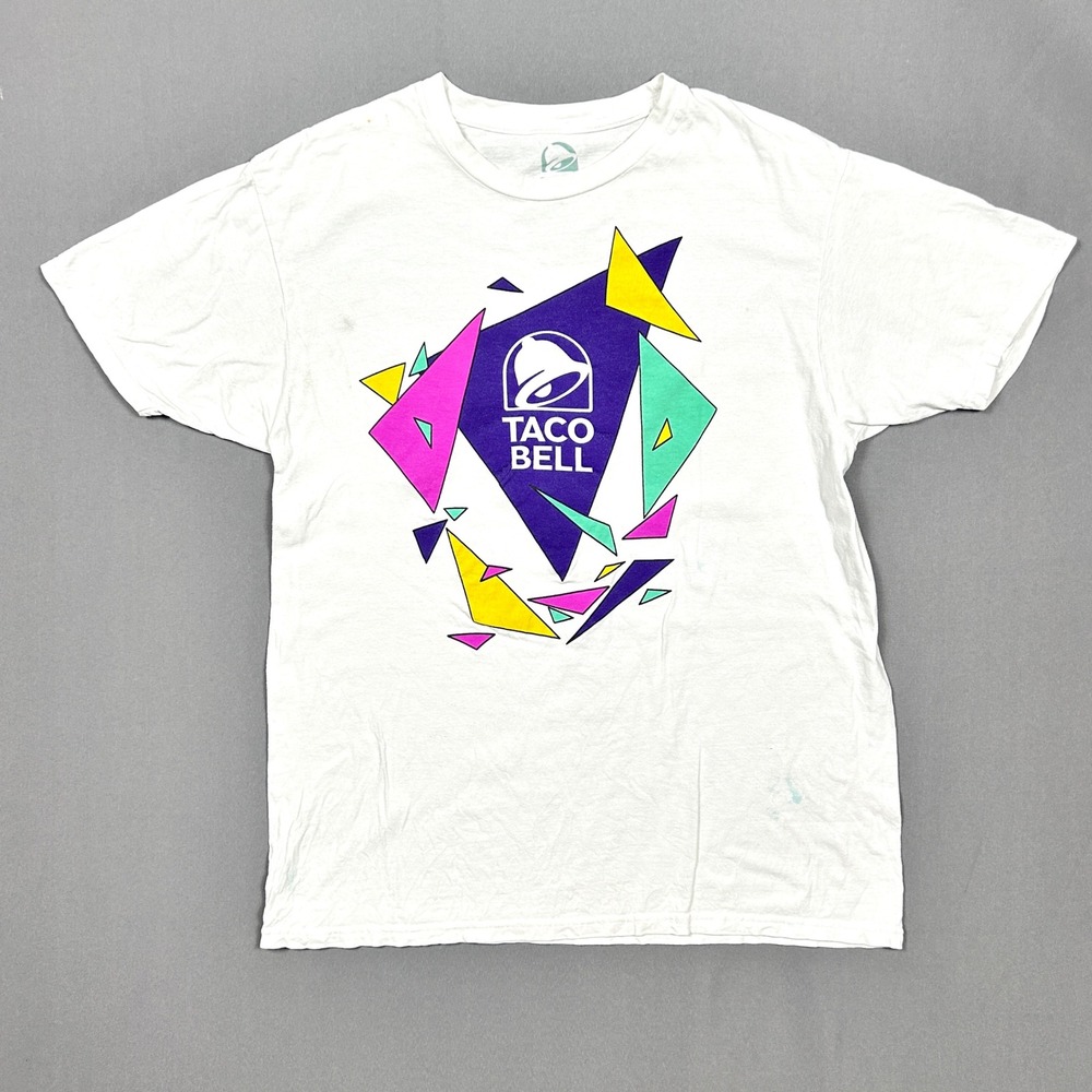 Taco Bell Graphic T-Shirt Mens Large 100% Cotton Retro 90s Vintage Style White